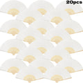 White Paper Folding Hand Fans with Tan Rib Frames in 20-, 50- or 65-Piece Bulk Pack Options