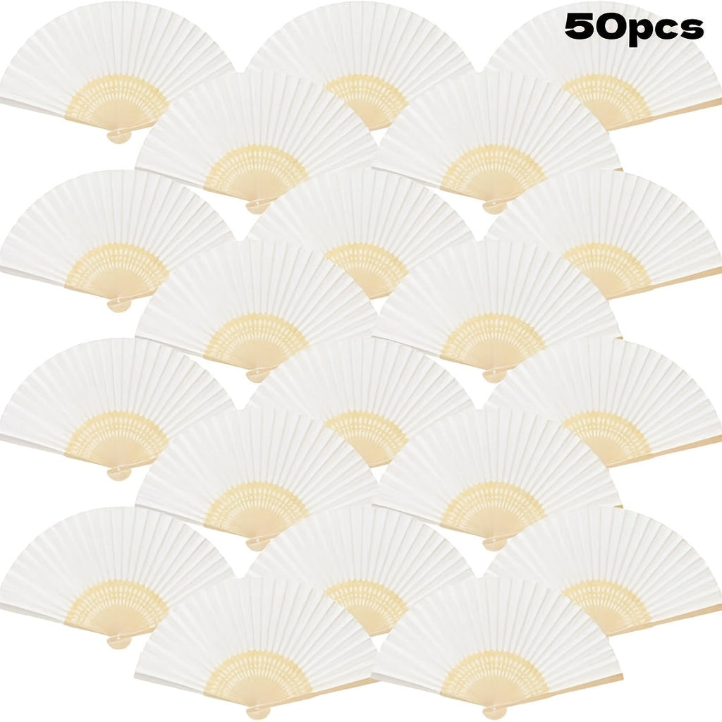 Hand Fans - Paper Folding Bulk White Handheld Bamboo Handle 20/50/65 Pack for Wedding - product detail view 15