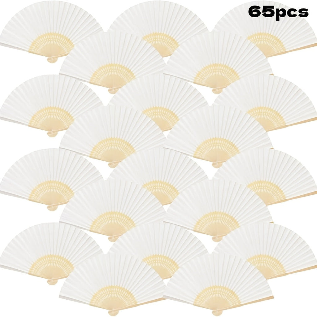 Hand Fans - Paper Folding Bulk White Handheld Bamboo Handle 20/50/65 Pack for Wedding - product detail view 16