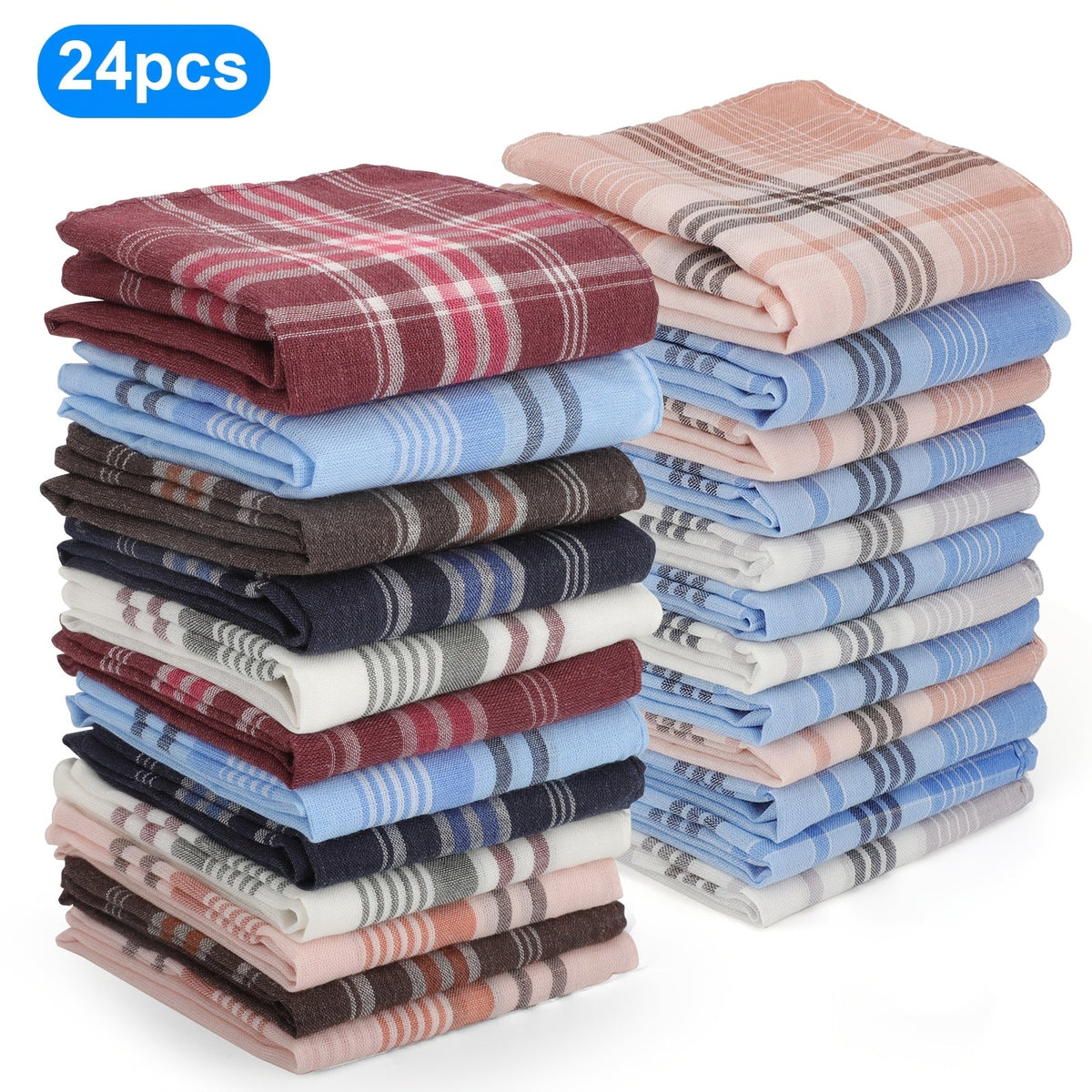 Handkerchiefs – Men's Cotton 24pcs Classic Retro Stripes Plaid Reusable Square Hankies Lightweight Durable