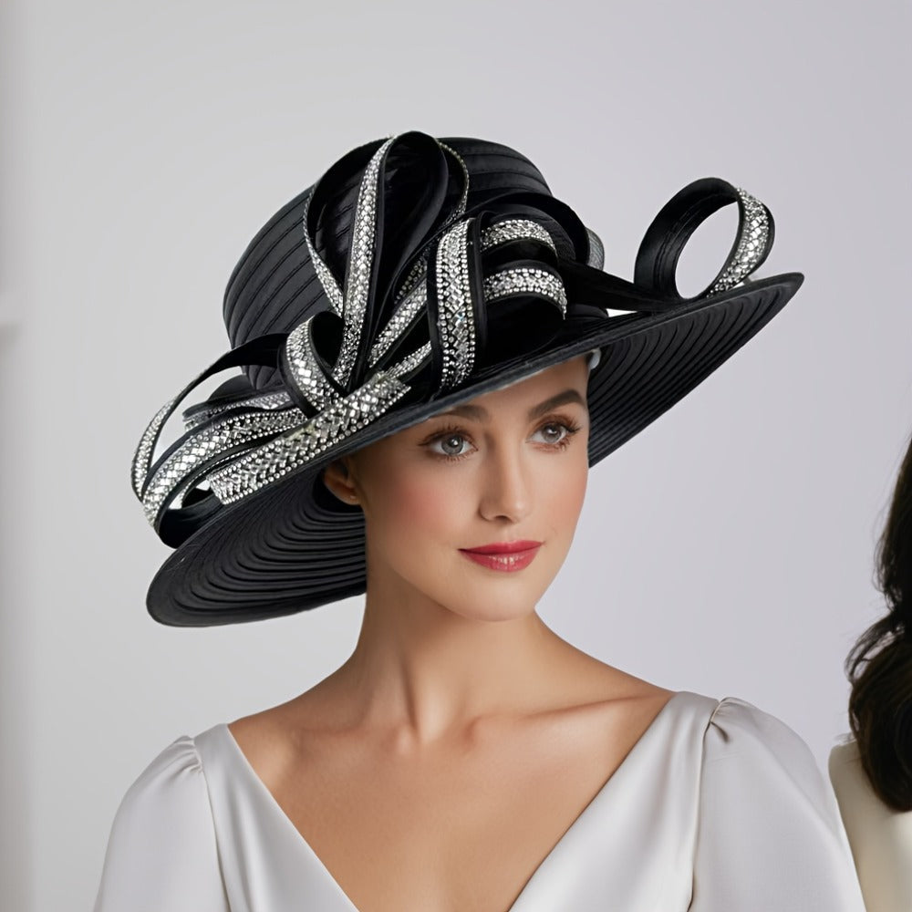 Hats - Church Hat Wide Brim Ladies Handmade Elegant Stone Embellished Sunday - product detail view 3
