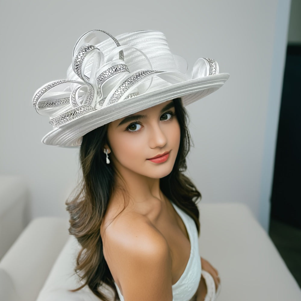 Hats - Church Hat Wide Brim Ladies Handmade Elegant Stone Embellished Sunday - product detail view 10