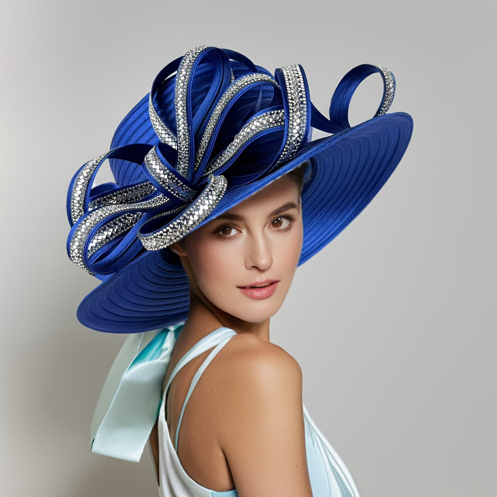 Hats - Church Hat Wide Brim Ladies Handmade Elegant Stone Embellished Sunday - product detail view 14