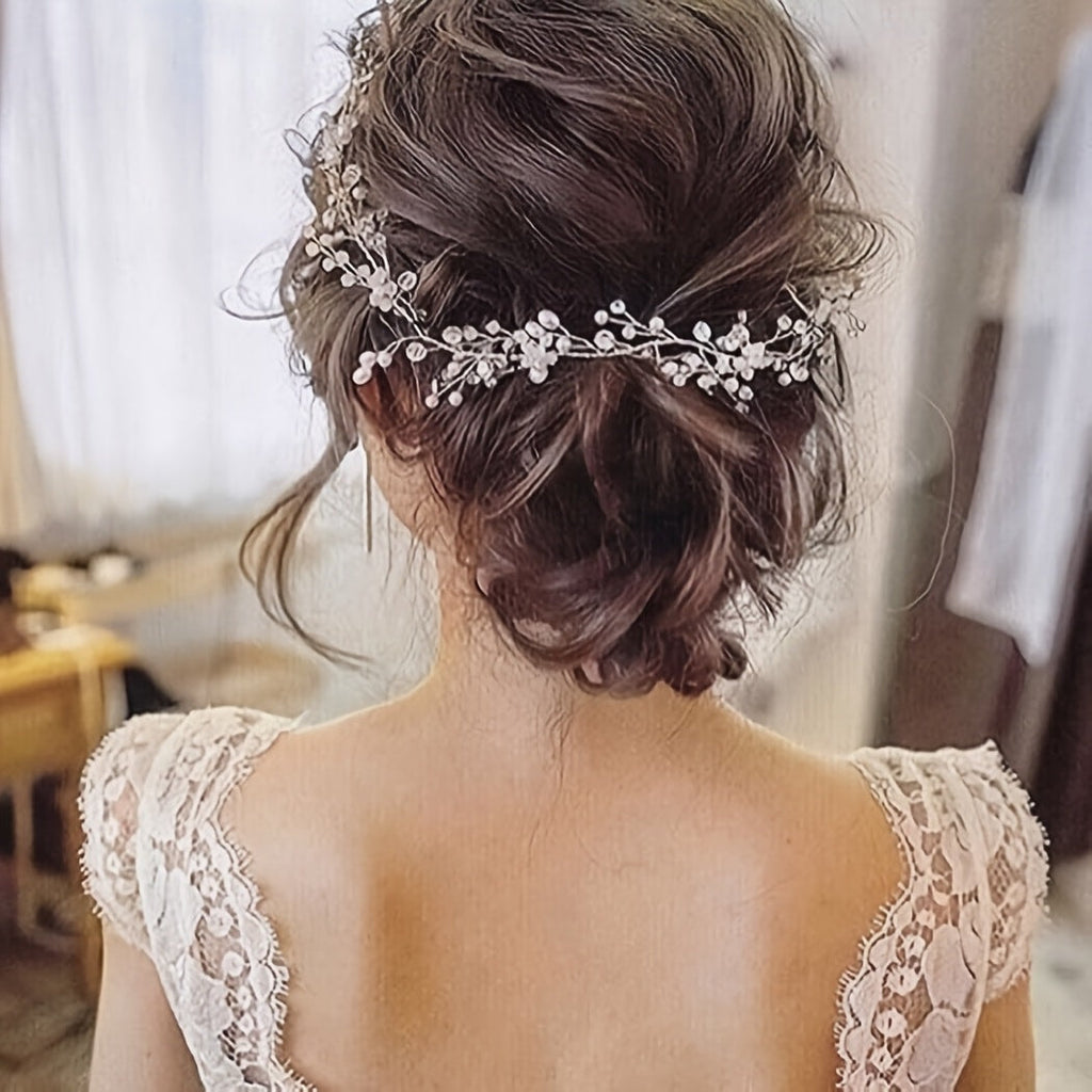 Hair Accessories 19.69-Inch Silver-Tone Bridal Hair Vine with Imitation Pearls and Rhinestones