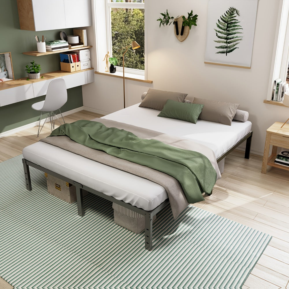 Bed Frame Metal Platform with Tool-Free Assembly, 12-18 Inch Clearance and Six Listed Size Options