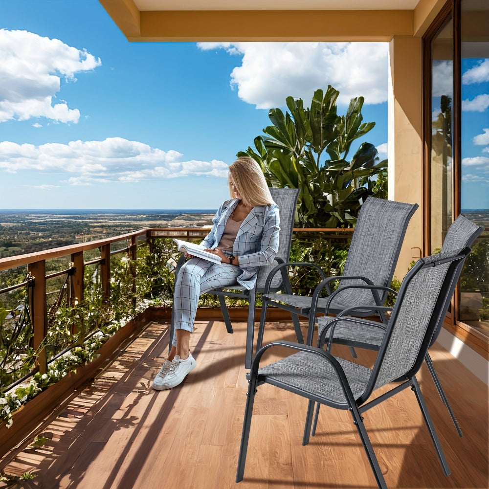 Heavy-Duty Patio Dining Chair with Armrests and Stackable Design