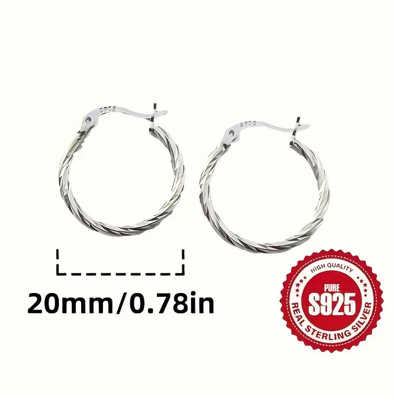 Hoop Earrings Two-Pair Set with Twisted Round Profile, S925 Marking and 20mm Diameter for Mix-and-Match Wear