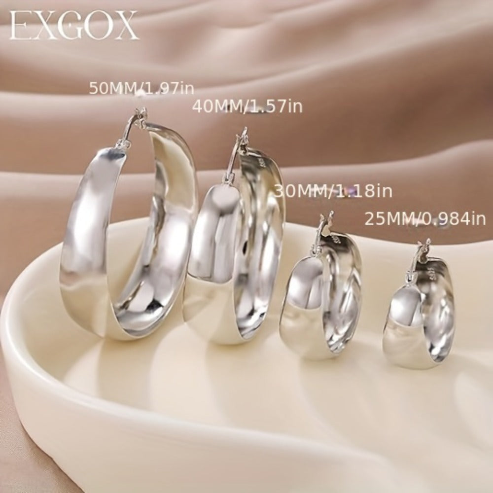 Hoop Earrings for Women - Chunky 925 Sterling Silver - Wide Thick Hypoallergenic Large for , Bold - product detail view 15