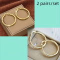 Hoop Earrings Two-Pair Gold-Tone Set with One Smooth and One Twisted Large Round Design for Mix-and-Match Styling