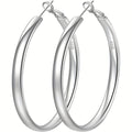 Hoop Earrings Smooth Round Pair in Gold-Tone or Silver-Tone Finish with Five Size Options for Women