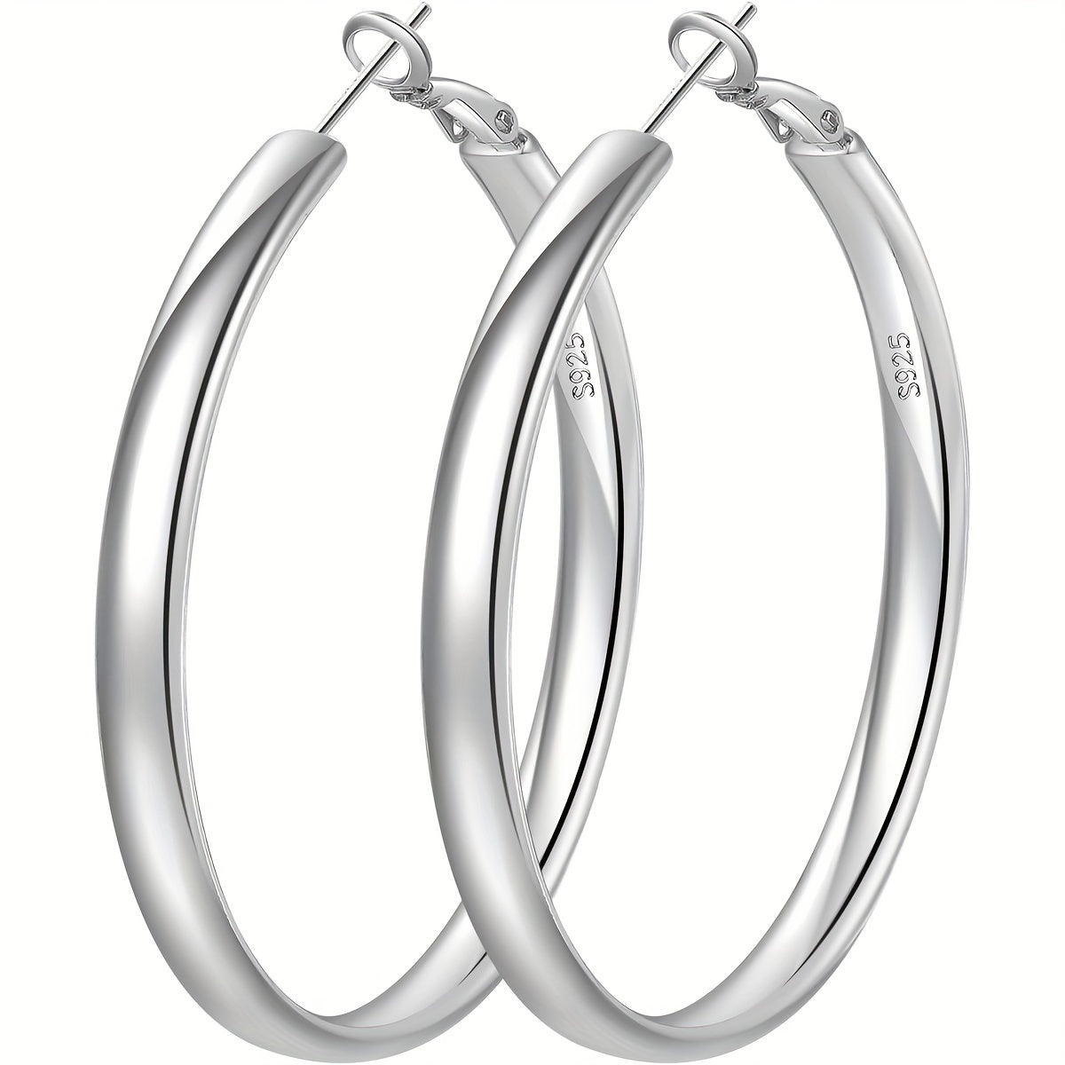 Hoop Earrings Smooth Round Pair in Gold-Tone or Silver-Tone Finish with Five Size Options for Women