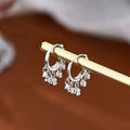 Hoop Earrings Mini Huggie Pair with Bead-Like Stone Drops, 2cm Diameter and Silver-Tone Finish