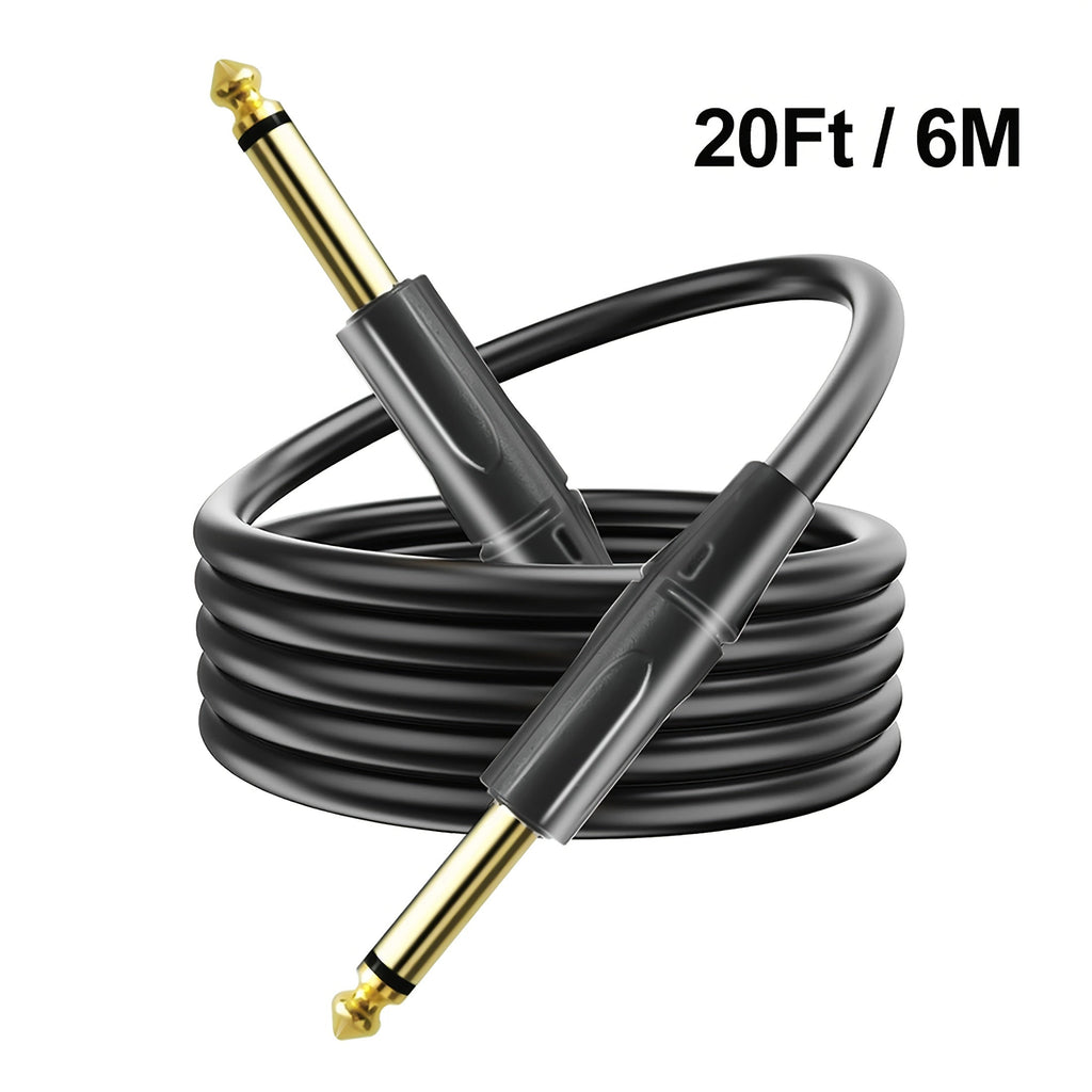 Black Instrument Cable with Straight 1/4-Inch Male Plugs and 10ft/3m or 20ft/6m Length Options