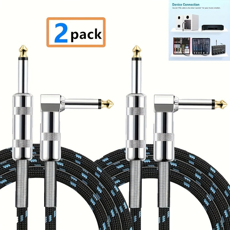 Two-Pack Blue-and-Black Braided Instrument Cables with Straight and Right-Angle 1/4-Inch Plugs