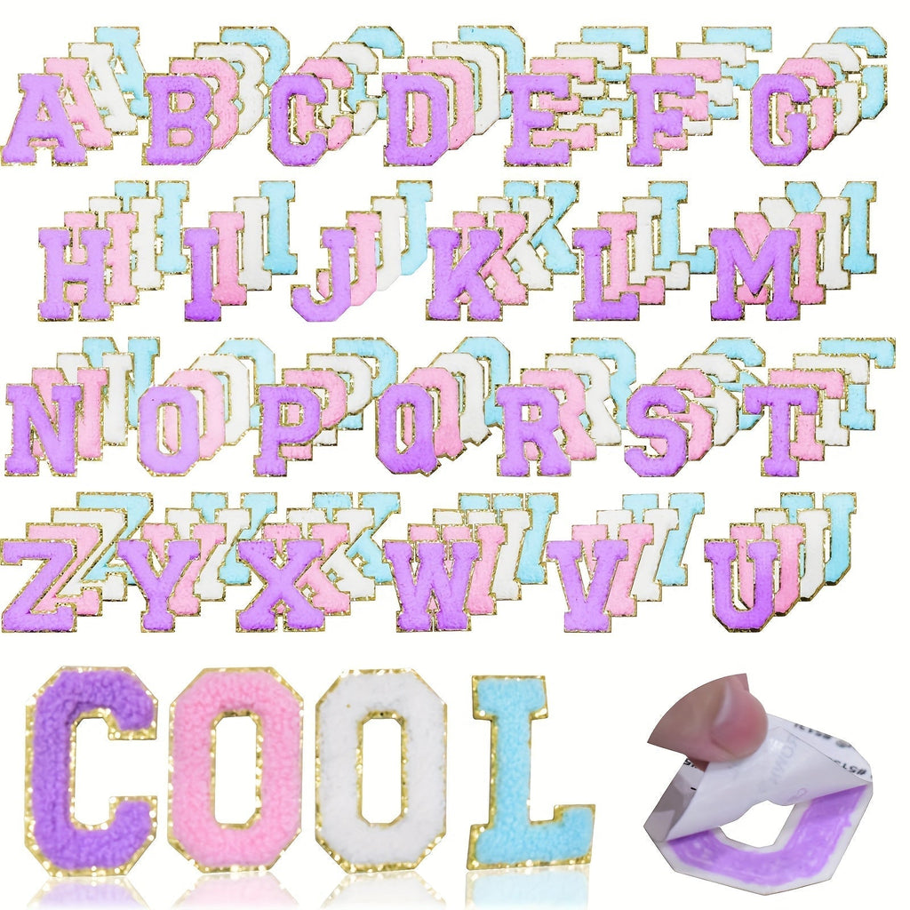 Iron-on Patches – Iron-on Letter Patches 104pcs Non-Stick Alphabet Applique Set White Pink Purple Blue 2.2