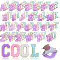 Iron-on Patches – Iron-on Letter Patches 104pcs Non-Stick Alphabet Applique Set White Pink Purple Blue 2.2
