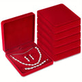 Jewelry Box Set, Six Wine-Red Velvet Fabric Presentation Cases with Lids for Rings and Necklaces