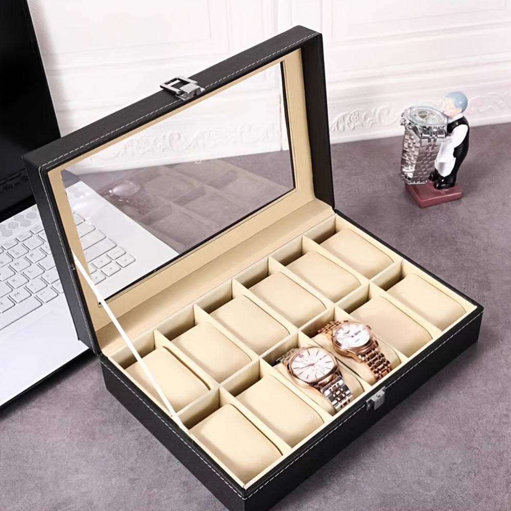 Jewelry Box - Watch with Drawer Glass Lid 2-Layer Watch Organizer 10 / 12 Slot Display - product detail view 7