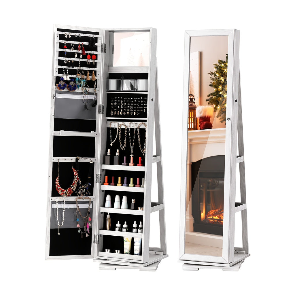 Jewelry Cabinet - 360 Rotating with Full Length Mirror Large Standing Armoire, Velvet - product detail view 11
