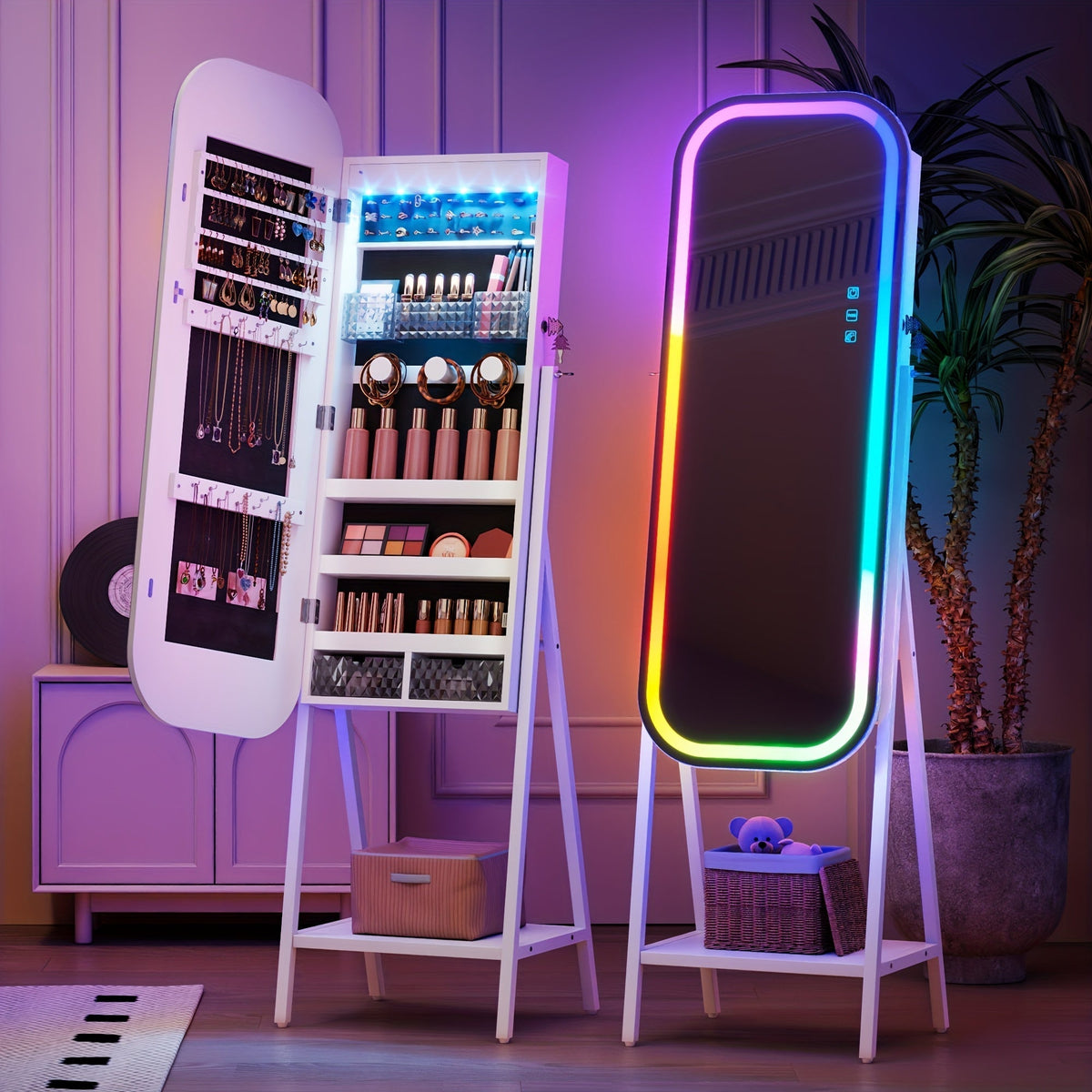 Jewelry Cabinet with LED Lighting for Organized Everyday Storage in Bedroom