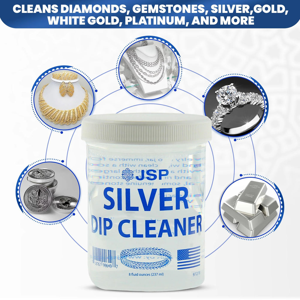 Jewelry Cleaner – Sterling Silver Dip Cleaner 8 fl oz – 925 & 999 Silver Tarnish Remover, Non-Abrasive Jewelry