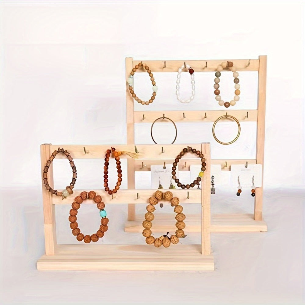 Jewelry Display Stand - 4 Tier Organizer 24 Hooks Wooden Desktop Earring Necklace Bracelet Watch - product detail view 8