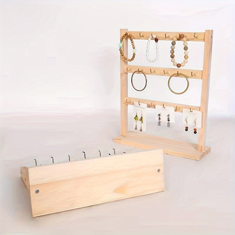 Jewelry Display Stand - 4 Tier Organizer 24 Hooks Wooden Desktop Earring Necklace Bracelet Watch - product detail view 15