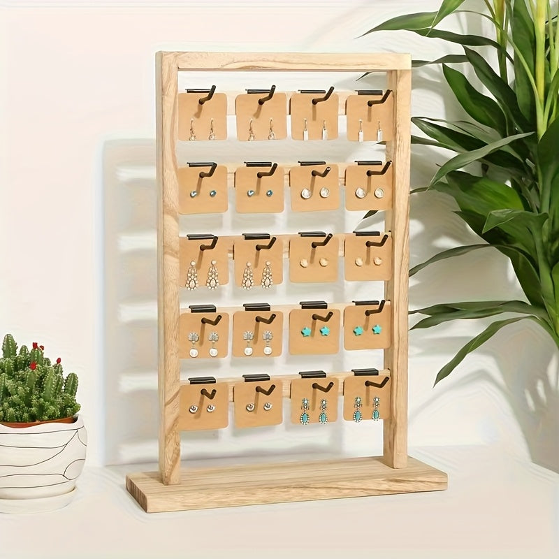 Jewelry Organizer 4-Tier Wooden Display Stand with 24 Hooks for Earrings, Necklaces, Bracelets and Watches