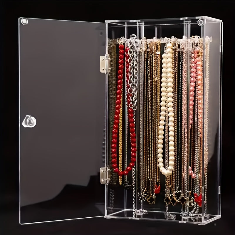 Clear Acrylic-Labeled Jewelry Display Cabinet with Hinged Panels and Square or Oval Body Options