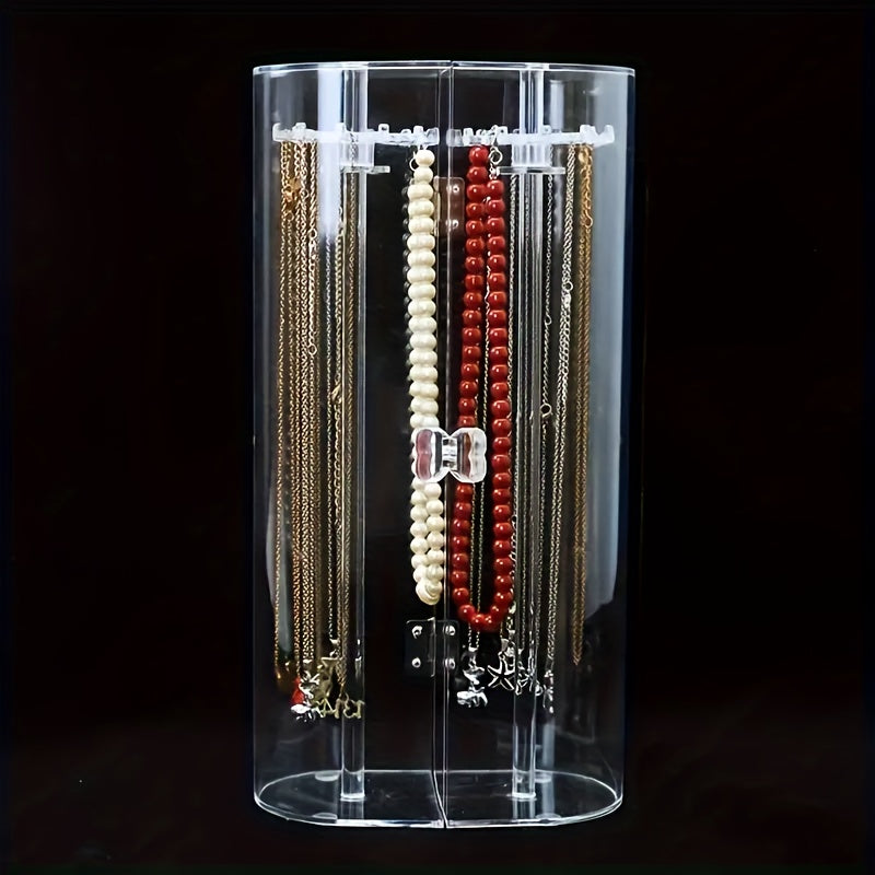 Clear Acrylic-Labeled Jewelry Display Cabinet with Hinged Panels and Square or Oval Body Options