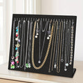 Jewelry Organizer 24-Hook Velvet L-Shaped Necklace Display Stand in Black for Vanity or Countertop Use