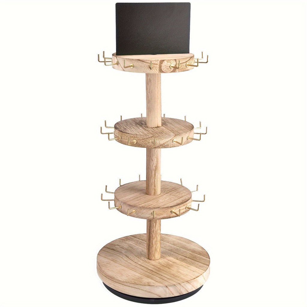 Jewelry Organizer 3-Tier Rotating Wooden Tower for Bracelets, Necklaces and Vanity Display