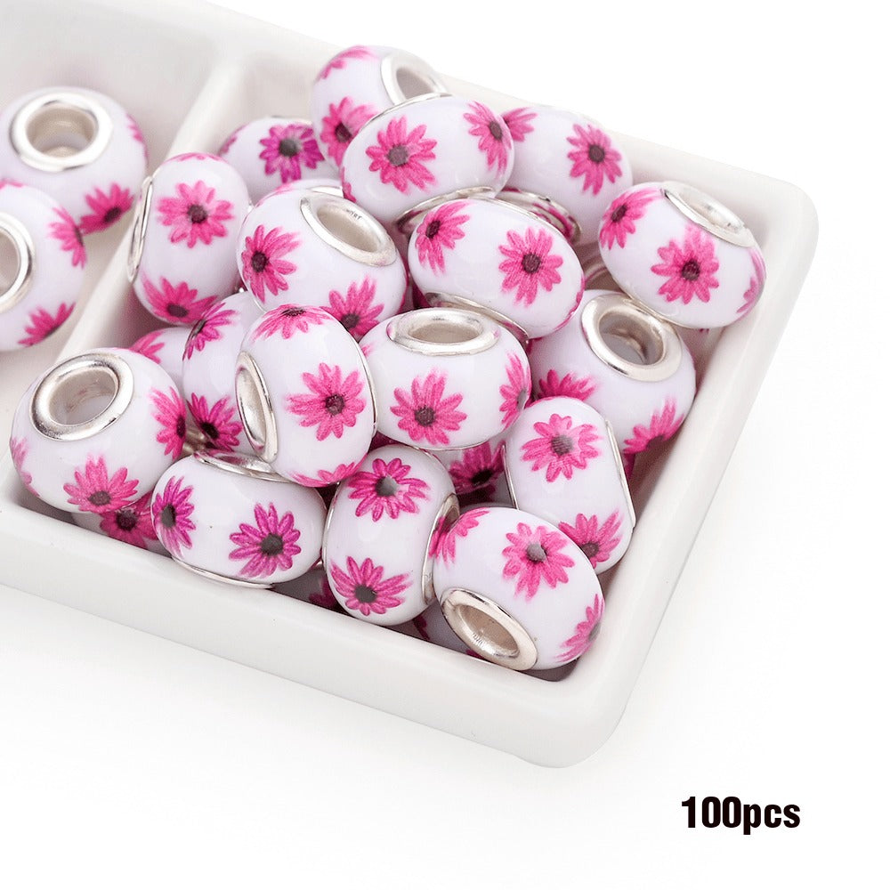 Jewelry Making Beads - Acrylic Flower 100pcs 14mm Colorful Printed Flat Round Large Hole for - product detail view 7