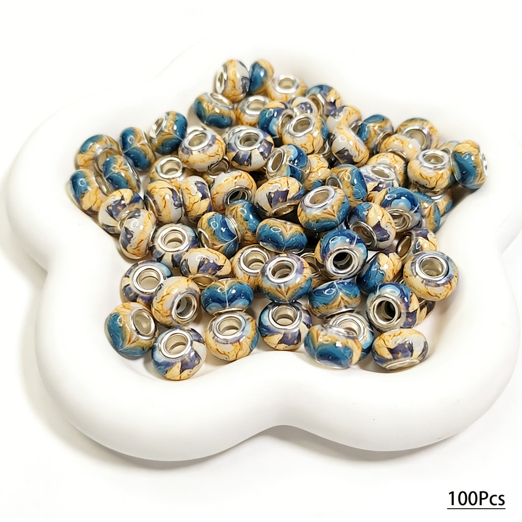 100-Piece Acrylic Flower Bead Set with 14mm Printed Flat-Round Shapes in Eight Color Mix Options