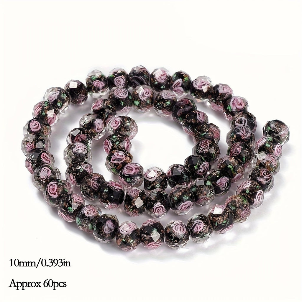 Jewelry Making Beads - Lampwork Glass 60pcs 10mm Handmade Golden Sand Inner Flower Faceted - product detail view 16