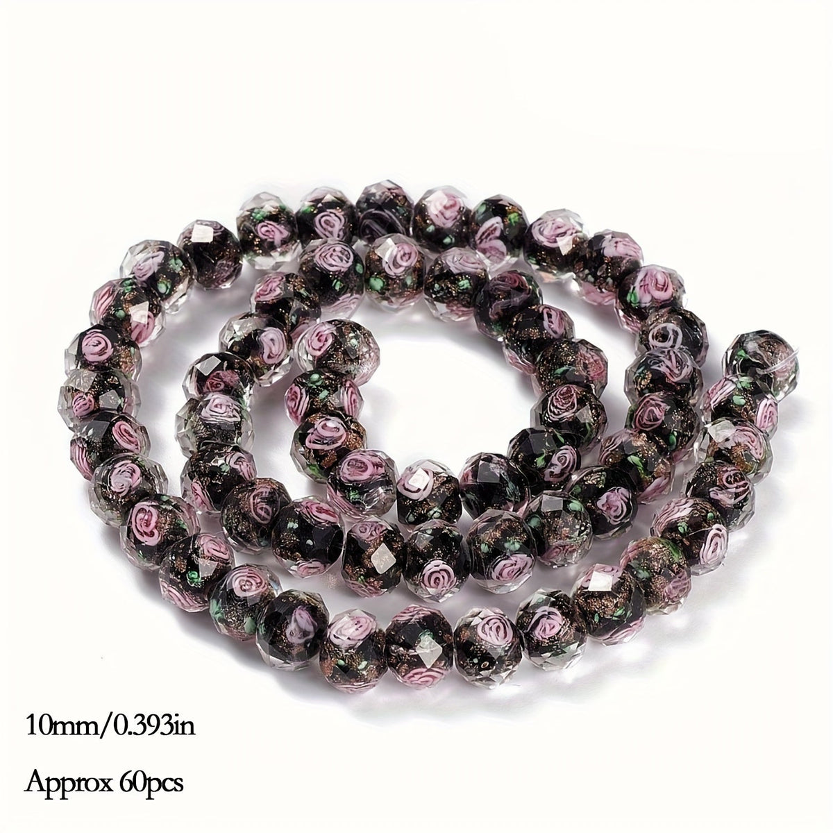 Jewelry Making Beads - Lampwork Glass 60pcs 10mm Handmade Golden Sand Inner Flower Faceted - product detail view 16