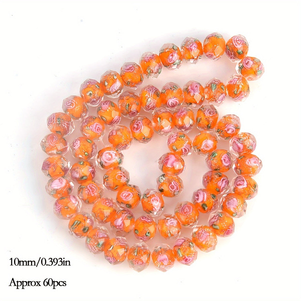 10mm Lampwork-Style Glass Beads, Approximately 60 Flower-Pattern Faceted Pieces in Nine Color Options