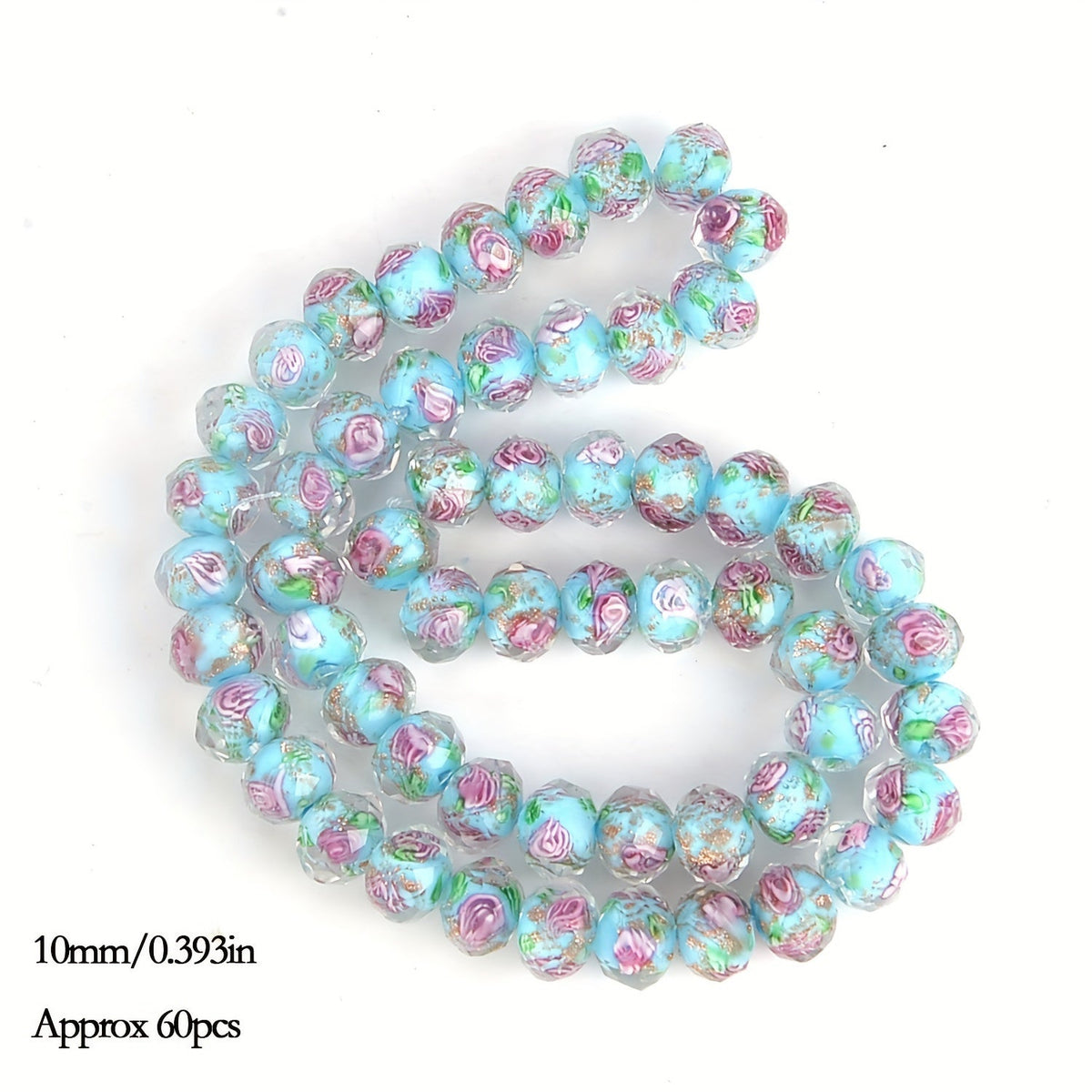 10mm Lampwork-Style Glass Beads, Approximately 60 Flower-Pattern Faceted Pieces in Nine Color Options