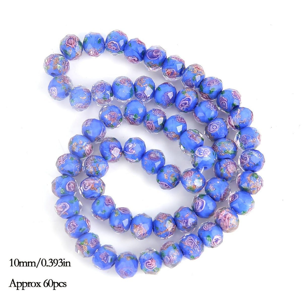 10mm Lampwork-Style Glass Beads, Approximately 60 Flower-Pattern Faceted Pieces in Nine Color Options