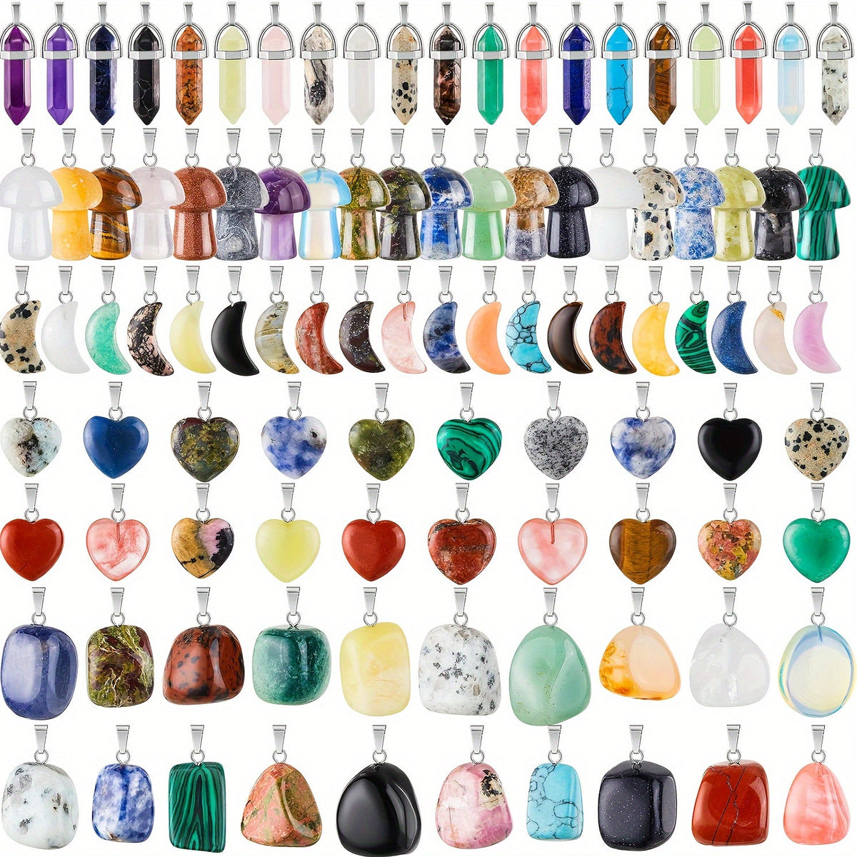 Stone-Look Charm and Pendant Set with 50 Mixed Point, Mushroom, Moon, Heart and Irregular Shapes