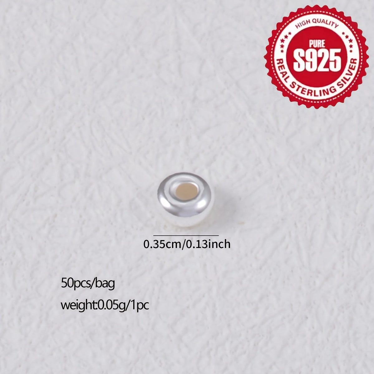 50-Piece S925 Sterling Silver Wheel Spacer Bead Set in 3.5mm or 4.5mm Size for Jewelry Making