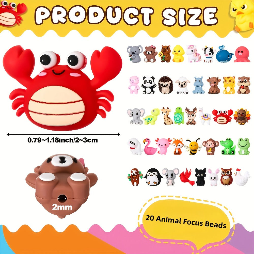 Jewelry Making Beads - Silicone Animal Focus 20pcs 3D Cute Animal for DIY Keychains Bracelets - product detail view 2