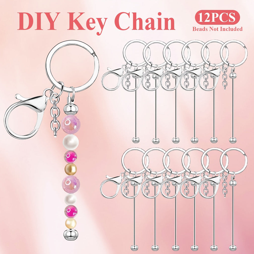 Jewelry Making Kit – Keychain Blanks Beadable Stainless Steel 12 & 24pcs DIY Beaded Keychain Kit – Silver