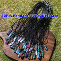 20-Piece Natural Stone Hexagon Prism Pendant Necklace Kit with Ten Wrapped Pendants and Ten Cords