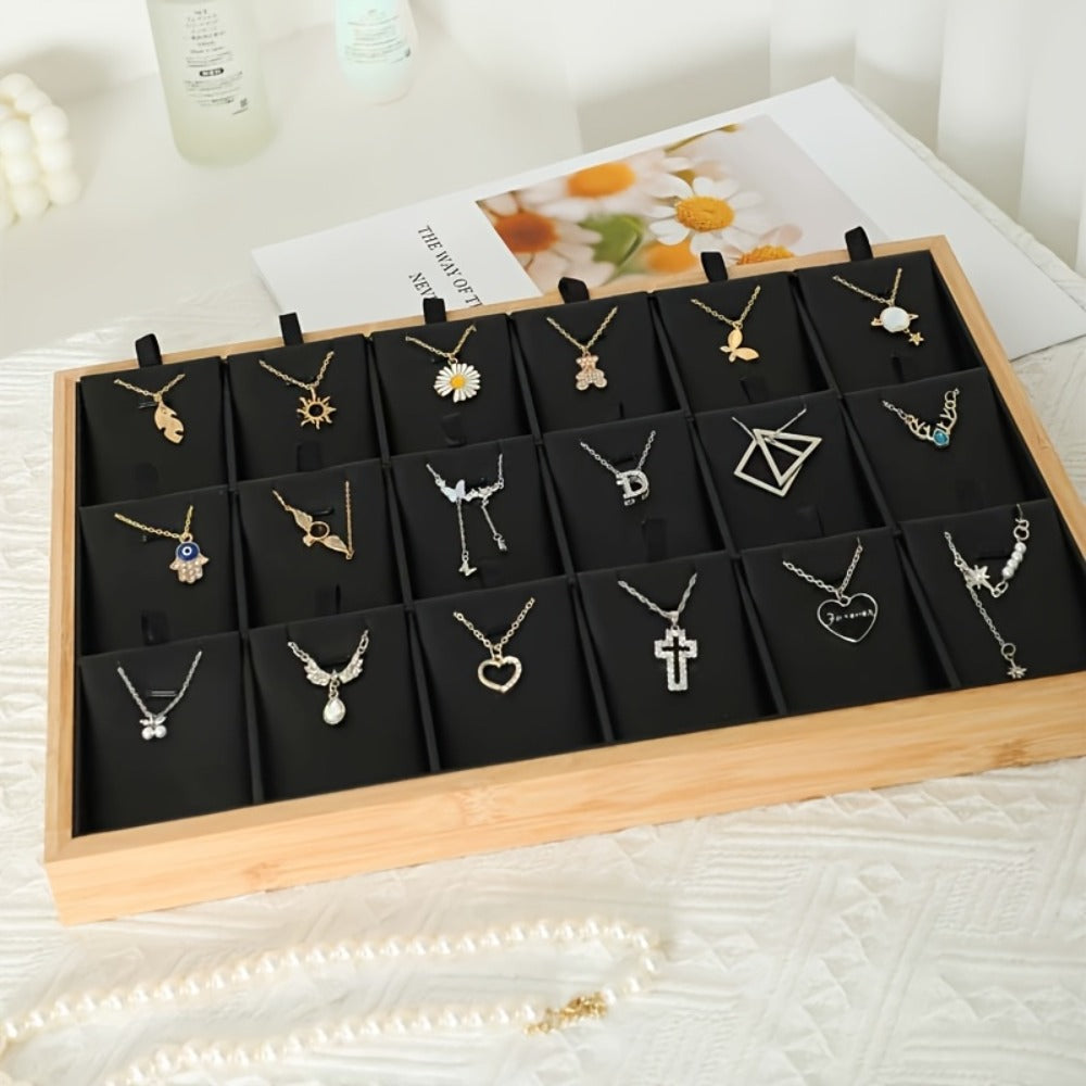 Jewelry Organizer - Tray Stackable 18 Compartments Velvet Drawer Insert Divider for Earrings - product detail view 3