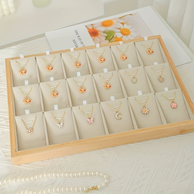 Jewelry Organizer - Tray Stackable 18 Compartments Velvet Drawer Insert Divider for Earrings - product detail view 17