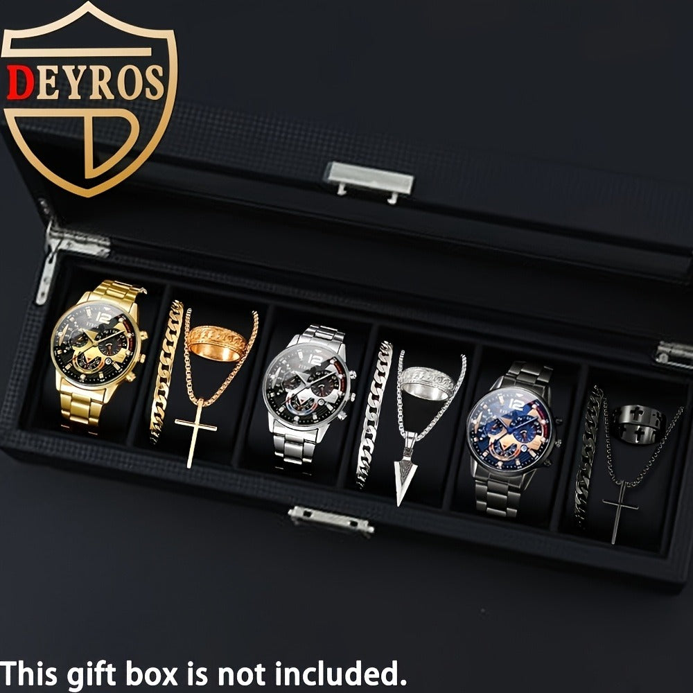 Jewelry Set with Watch - Men's 12pcs & 3 Quartz Watches, 9pcs Hip-Hop Bracelet, Necklace & Ring - product detail view 6