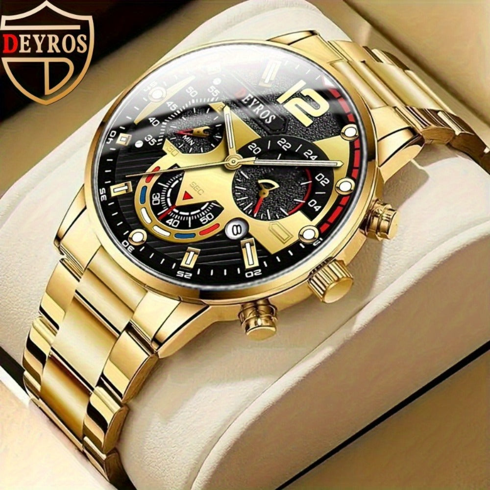 Jewelry Set with Watch - Men's 12pcs & 3 Quartz Watches, 9pcs Hip-Hop Bracelet, Necklace & Ring - product detail view 9