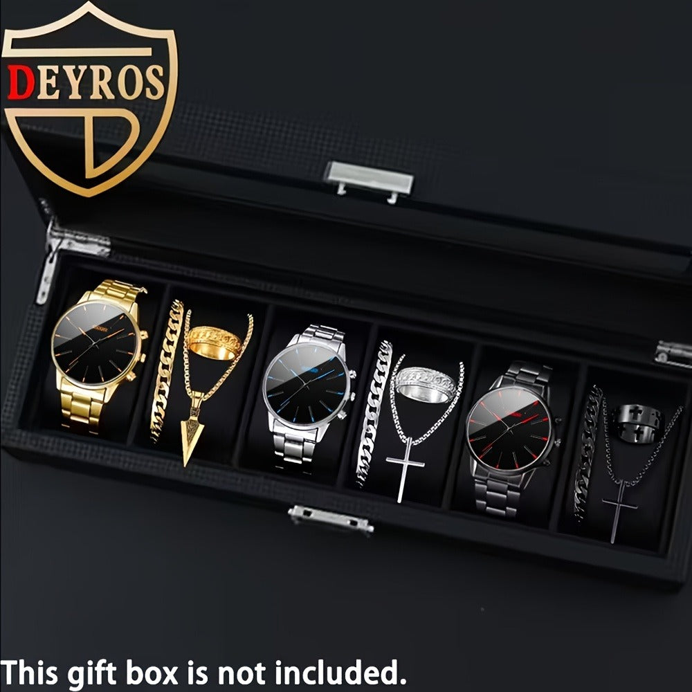 Jewelry Set with Watch - Men's 12pcs & 3 Quartz Watches, 9pcs Hip-Hop Bracelet, Necklace & Ring - product detail view 12