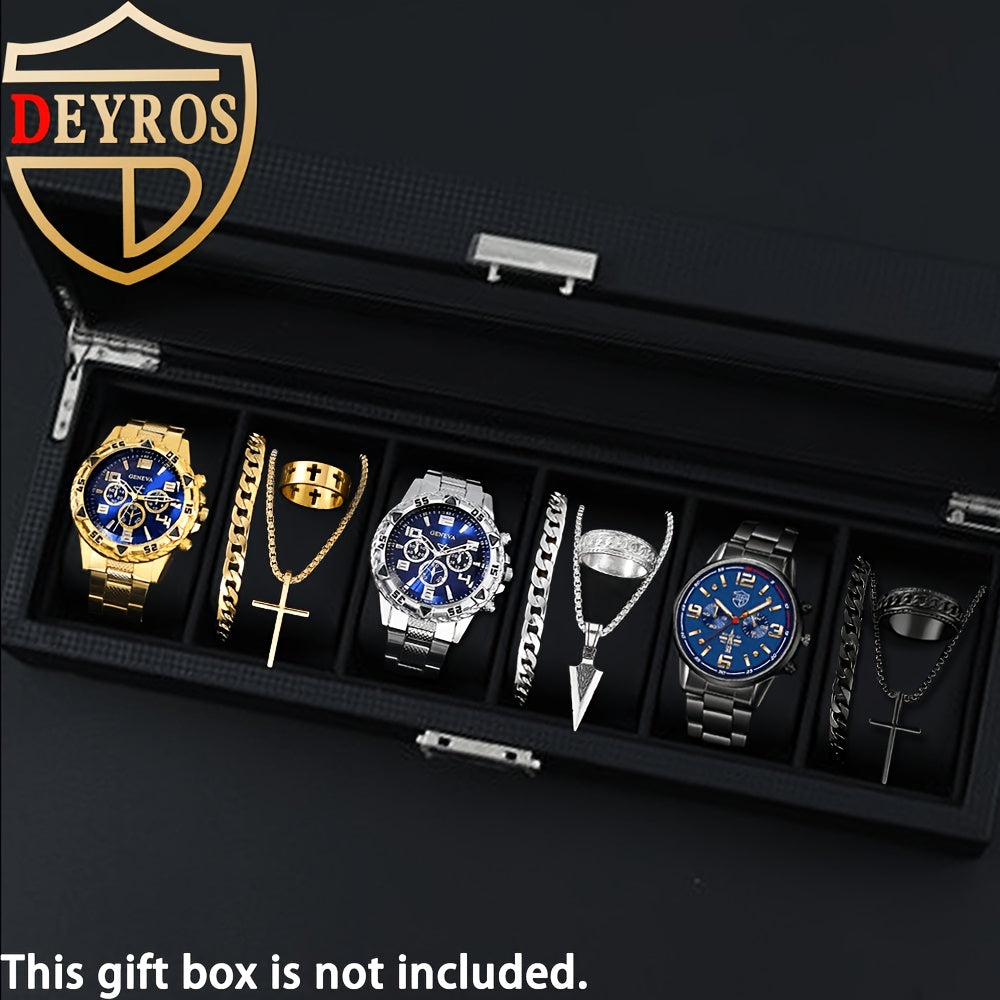 Jewelry Set with Watch - Men's 12pcs & 3 Quartz Watches, 9pcs Hip-Hop Bracelet, Necklace & Ring - product detail view 20